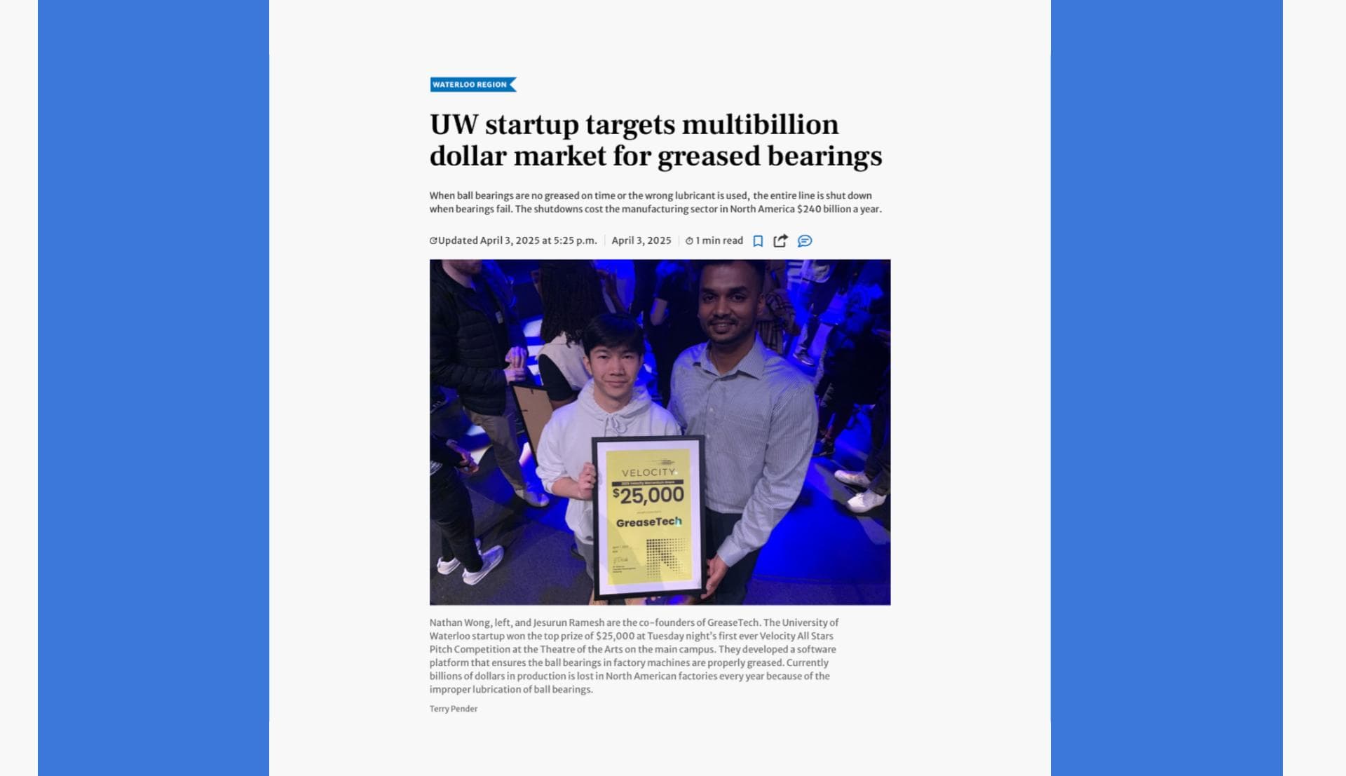 Waterloo Record Article